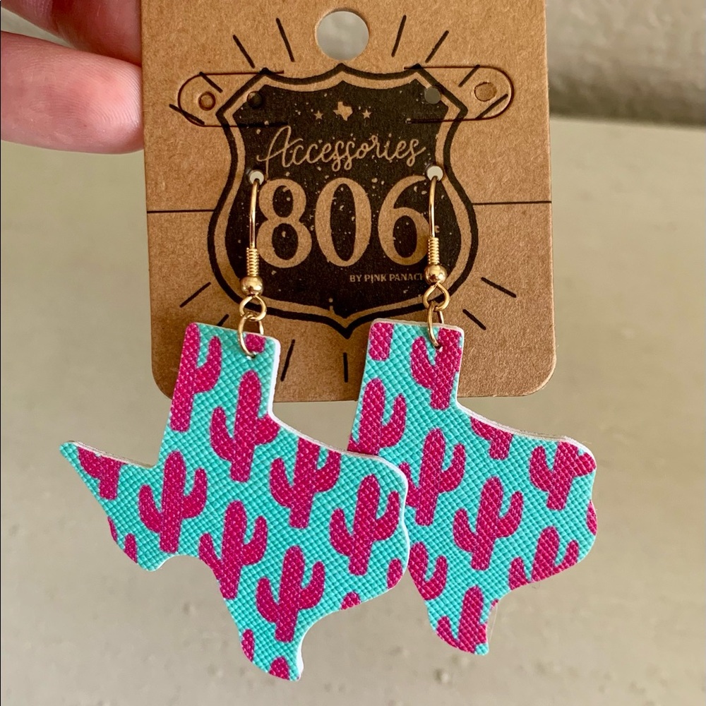 Texas Cactus Earring - Faux Leather - Never Worn